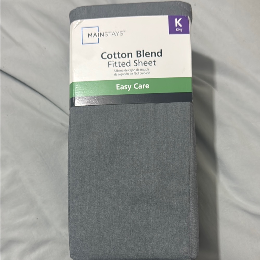 Gray Cotton Blend Fitted Sheet - King Size